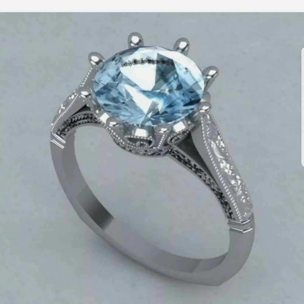 18k WHITE GOLD OVER S925 STAMPED AQUAMARINE RING - Picture 5 of 5
